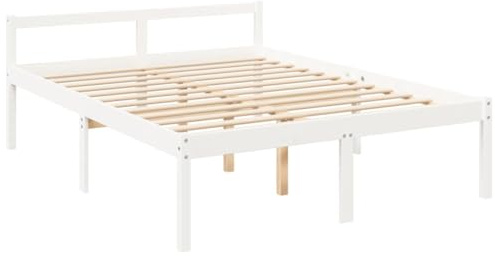 vidaXL Seniorenbett, Bett Holzbett für Schlafzimmer, Bettgestell Bettrahmen mit Lattenrost Kopfteil, Massivholzbett Doppelbett Komfortbett, Weiß 160x200cm Massivholz Kiefer