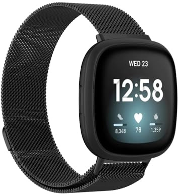 Wigento Für Fitbit Versa 4 + 3 / Sense 1+ 2 Magnet Metall Watch Uhr Ersatz Armband Schwarz
