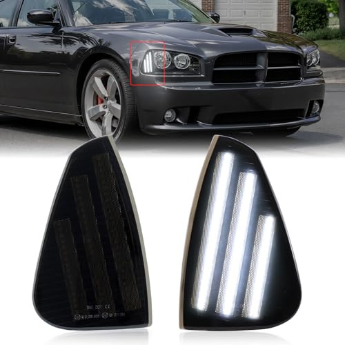 White Front LED Side Marker Lights Compatible with 2006-2010 Dodge Charger