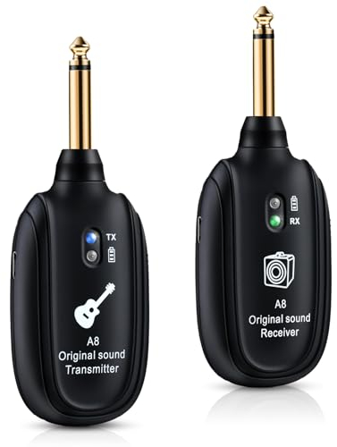 INGPARTNER A8 Wireless Guitar System 2 Modes Built-in Rechargeable Lithium Battery UHF Audio Wireless Transmitter Receiver for Acoustic Guitar Bass Violin Keyboard Electric Instruments, Black