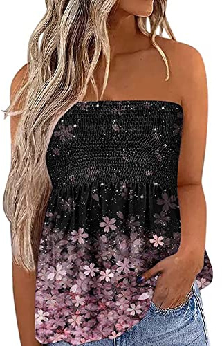 Edhomenn Donne Estate Y2k Tube Top Senza Maniche Gradiente Colore Pieghe Fascia Largo Fluido Canotta Canotta Camicia, A-rosa Fiore, L