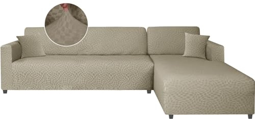Ystyle Copridivano con Penisola Sinistra/Destra, 3+3 Posti, Khaki | Morbido Elasticizzato Copridivano Angolare, Fodera Divano Chaise Longue Resistente, Sofa Cover a Forma di L Facile Lavare