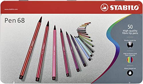 STABILO - Premium-Filzstift - Pen 68 - 50er Metalletui - mit 46 verschiedenen Farben