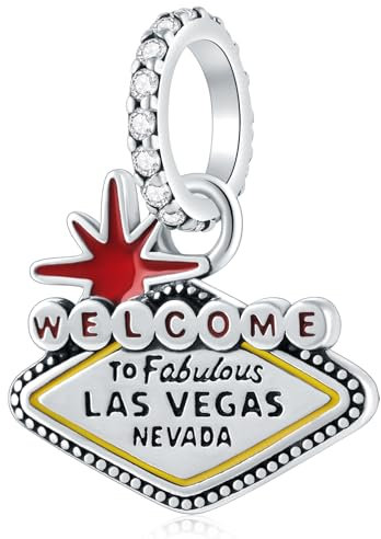 Bienvenue à Las Vegas Charms, Perle pendentif america nevada en argent sterling 925 pour bracelet coeur pandora, Cadeaux de charm de point de repère de voyage pour vacances/anniversaire/saint valentin