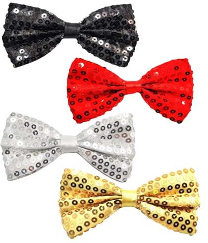 EUPSIIU 4 Stück Glitzer Fliege Funkelnde Pailletten Fliege, Verstellbare Riemenschnalle Glänzend Glitzer Vorgebunden Fliege für Männer Junggesellenabschied Accessoire Disco Party Karneval (4PCS)