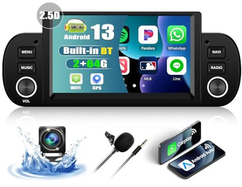 CAMECHO 2+64G Android Autoradio per Fiat Panda 2013-2020 Android 13 Radio 6.2 Pollici con Wireless Carplay Auto Telecamera Retromarcia BLuetooth WIFI GPS FM/RDS Mirror Link SWC