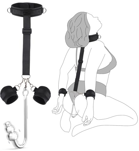 Vibrating Anal Hook BDSM Sex Bondage - Neck to Wrist Restraints Kit, Sex Toys for Couple Adjustable Behind Back Handcuffs Bondage Restraints Set, Bed SM Adult Sex Game Play, Sex Toys for Beginner