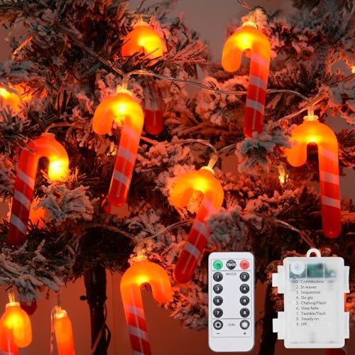 Luci Albero di Natale, 3M 20LED Bastoncini di Zucchero Catena Luminosa a Batteria, 8 Modalità Lucine Led Decorative Impermeabile, Decorazioni Natalizie Per Interni Esterno Festa Matrimonio Balconi