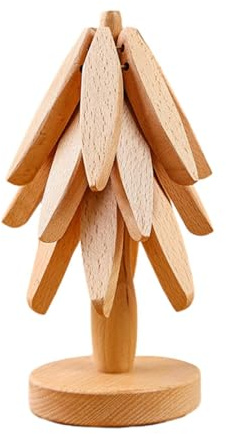 Salvamanteles de Madera para encimeras de Cocina, 3 salvamanteles de Madera + 1 Soporte, salvamanteles de Madera Plegables en Forma de árbol para Platos Calientes, sartenes, teteras, Cuencos,