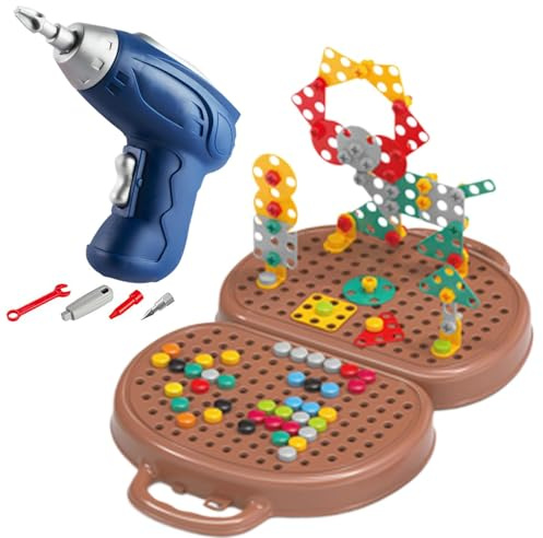 203pack À Démonter, Boîte À Outils M-ontessori, Créatifs pour À Percer Et À Visser, Boîte À Outils Magique Ours avec Perceuse, D-IY Mosaic Design Construction Blocks