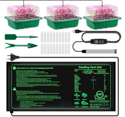 Verdenu Mini Serre pour Plantes avec Lampes de Culture et Tapis Chauffant, 3 Pièces Bac à Semis avec Dôme D'humidité, Mini Serre Interieur Réutilisable pour Plantes D'intérieur