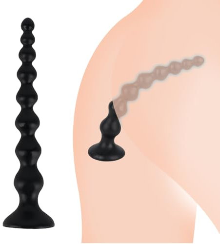 GKLWEJ Palline Anali, catena anale da 250 mm con 8 palline anali e ventosa per dildo, dildo anale, barella anale, catena anale, plug anali, dildo, nero