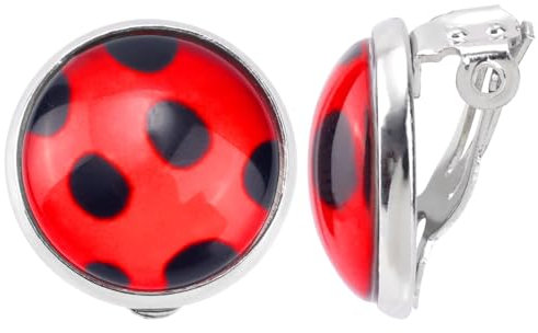 Silberne Marienkäfer-Clip-Ohrringe, Metall Schwarzer Punkt Roter Ohrstecker Modischer Runder Kreis Lustiger Zierlicher Sommer-Ohrhänger für Frauen