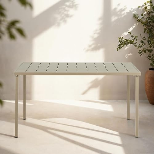 IDIMEX Table de Jardin Azalea rectangulaire, Coloris Champagne 140 x 75 x 80 cm en métal Robuste pour 6 Personnes Design Moderne idéale pour terrasse Balcon et Repas en extérieur