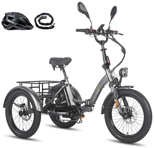 Fafrees Electric Tricycle Bike, 20 * 3.0 Inch Folding Fatbike, 48V/21Ah Removable Battery, Electric Cargo Trike for Adult Senior, Range 60-115KM, F20 MATE 2025 (Grey)
