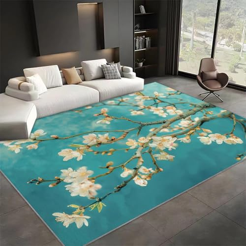 WHUOEUCO Area Rugs for Bedroom Living Room Oil Painting Apricot Tree 60x120cm Soft Short Pile Washable Carpet, Modern 3D Print Area Rug for Kids Room Floor Mat for Indoor Decor