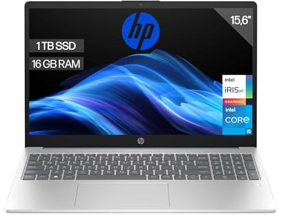 HP 15-fd0371ns - Ordenador portátil de 15.6 FHD (Intel Core i5-1334U, 16GB RAM,1000GB SSD, Intel Iris Xe Graphics, Sin Sistema Operativo) Plata y Azul - Teclado QWERTY Español