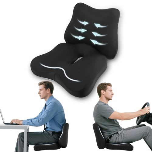 Lumbar Support Cushion for Office Chair,Ergonomic Design Memory Foam Seat Pillow, Pain Relief Sciatica Tailbone Back Support, Multi-Use Car Wheelchair Airplane Seat Pad, Posture Correction Long Sittin