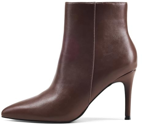 Zhabtuc Botines de tacón 8 cm mujer otoño-invierno – Punta cerrada tipo stiletto para trabajo, fiesta, viaje, Marrón, 40 EU