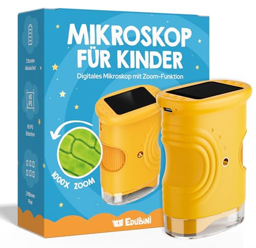 Edubini Microscope numérique pour enfants [grossissement 1000x] - Microscope de poche portable pour le jardin, la forêt et les expériences - Jouet microscope pour enfants avec écran HD numérique