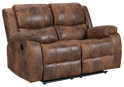 Tan Brown Faux Leather 2 Seater Recliner Sofa for Living Room - Relaxing Lazy Boy Recliner in Durable Fabric, 2 Seats with 3 Position Manual Lever Recline , Comfortable TV Seat , Non-Peeling Living