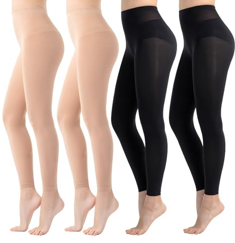 HEUIOP 4 Pairs 120D Footless Dance Tights for Women,Opaque Velvet Soft Footless Dance Tights,Winter Soft Warm Fleece Leggings for Girls Adults (One Size,Skin Colour)
