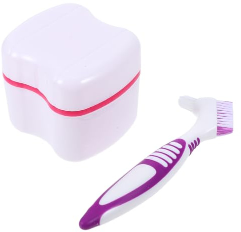 TOVINANNA Boîte à Bain pour Prothèses Dentaires avec Couvercle Étanche Kit de Voyage Portable avec Brosse de Nettoyage et Panier Filtre Étui Compact pour Soins des Fausses Dents