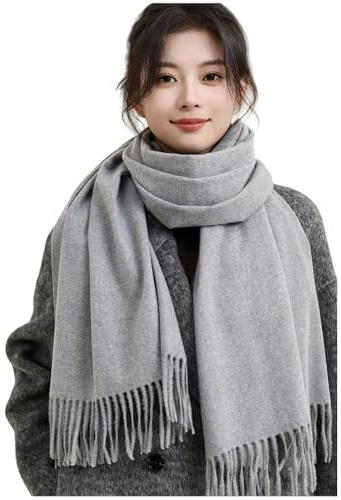 Yuetide Echarpe Femme Hiver Chaud avec Frange Foulards Pashmina Élégant Écharpe Mélange de Cachemire Anniversaire Noel Gris Clair