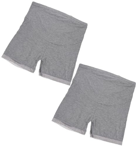 KOMBIUDA Bragas de Embarazada de Cintura Alta con Encaje, 2 Piezas L Gris | Algodón y Fibra de Celulosa Regenerada, Ajuste Elástico y Diseño Seguro, para Embarazo