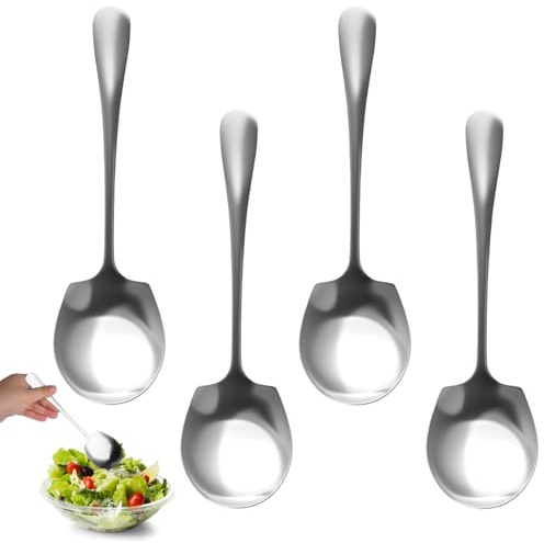4 Pezzi Cucchiaio da Portata In Acciaio Inox, 21 cm Cucchiaio Grande Cucina, Posate da Portata per Servire Insalate, Cucchiai da Insalata con Manici Lunghi per Cene in Famiglia, Hotel, Ristoranti