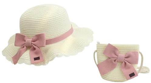 Elnwnnkc Sac à chapeau de paille pour petite fille, chapeau de soleil, bord à volants, pêcheur pour enfant de 6 à 15 ans, sac de photographie pour enfants de 6 à 15 ans