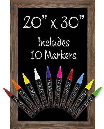 Rustic Brown Magnetic Wall Chalkboard Sign: Includes 10 Liquid Chalk Markers 20x30 Wooden Hanging Chalk Sign for Kitchen Wall Decor, Restaurant Menu Board and Wedding Sign / Hangs in Both Directions