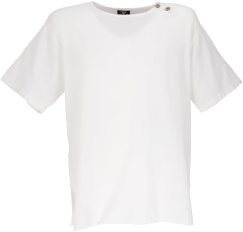 GURU SHOP Fritidsskjorta, yogaskjorta, kortärmad slip-skjorta, goa-skjorta, män, bomull, skjortor alternativa kläder, Vit, M