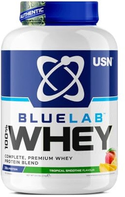 USN Blue Lab Whey Protein Powder, Tropical Smoothie Flavour - 2kg, Premium Whey Isolate Protein Dietary Supplement, Post Workout Lean Muscle Growth BCAA Amino Acids Powder, Protein Shake Drink Mix