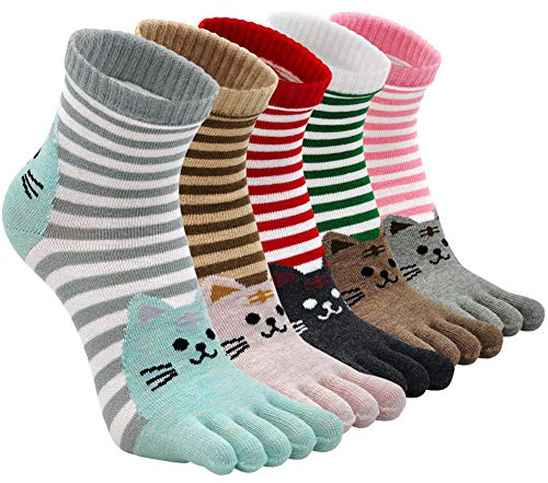 ZAKASA Donna Calzini Cinque Dita Ortopedici a Calzini da Corsa Calze con le Dita in Cotone Donna Casual Sportive, 35-41, 5 paia