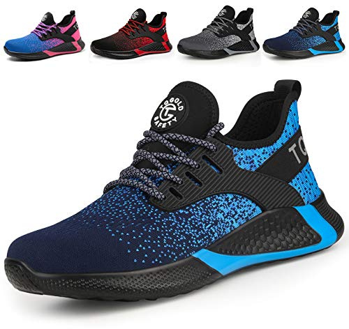 AONETIGER Sicherheitsschuhe Herren Damen Leicht Arbeitsschuhe Stahlkappe Sportlich Schutzschuhe Atmungsaktiv rutschfest Schuhe Sneaker(Größe 46,Blau)