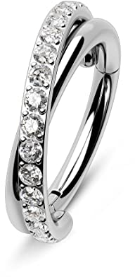 Melighting 16G G23 Titan Helix Ohrring Scharnier Segment Ring Knorpel Creolen 6/8/10mm zweireihig Helix Piercing Schmuck Glänzend CZ Conch Ring Septum Ringe Tragus Daith Ohrringe