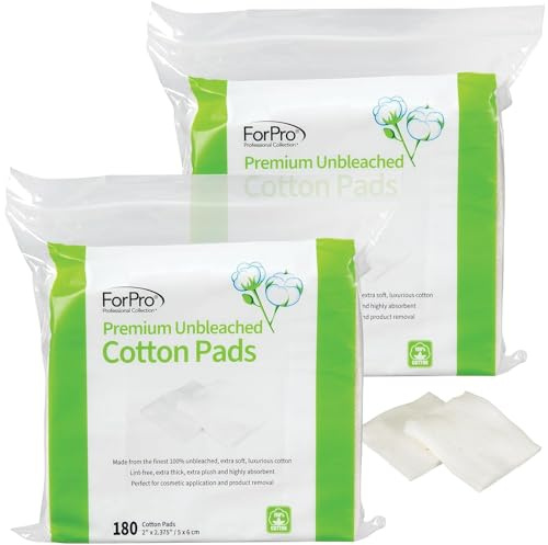 ForPro Professional Collection Almohadillas de algodón sin blanquear de alta calidad (360 unidades), 100% algodón sin blanquear para la cara, extra gruesas, sin pelusas, veganas y sin crueldad,