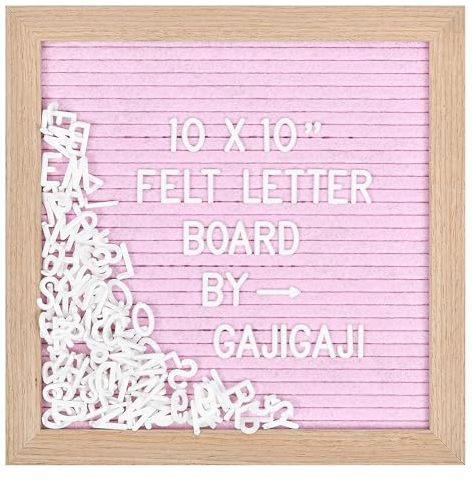 Felt Letter Board with 294 Letters, Numbers, Symbols - 10x10 inch Changeable Message Board with Wooden Frame Wall Mount (Pink)