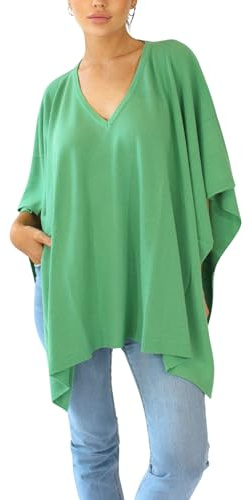 Poncho en Cachemire - Fabriqué en Italie (FR/ES, Alpha/Lettres, Taille Unique, Taille Normale, Taille Normale, Vert Amande)