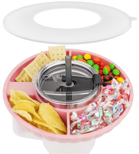 Snackschale mit Deckel für Stanley Cup 40oz/1,18L, NUR FÜR 40OZ, Snackteller kompatibel mit Stanley Quencher 40oz, Silikon Snack Tray mit 4 Fächern, Stanley Cup Zubehör Essen Behälter, KEINE BECHER