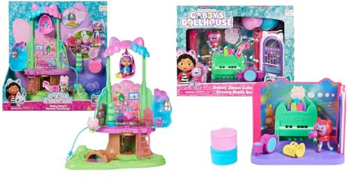 Gabby‘s Dollhouse, Kitty Fees Garten Spielset, verwandelbares Baumhaus mit Lichtern & Deluxe Raum, Groovy Music Room, Musikzimmer mit DJ Katzenminze