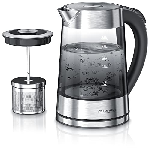 Arendo - Bouilloire électrique en verre avec réglage de la température et passoire à thé théière - Températures réglables 40 70 80 100 degrés - capacité de 1,7 litres - Arrêt automatique
