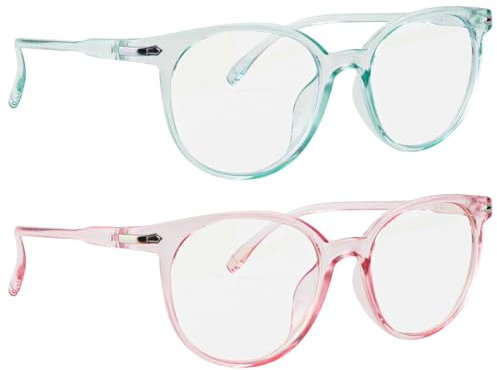 ZJIVQO 2pcs Anti-Blue Light Glasses Blue Light Blocking Glasses Computer Game Glasses Lightweight PC frames Blue Light Blocking Eyewear for Women Men Kids Eye Protection (Pink,Blue)
