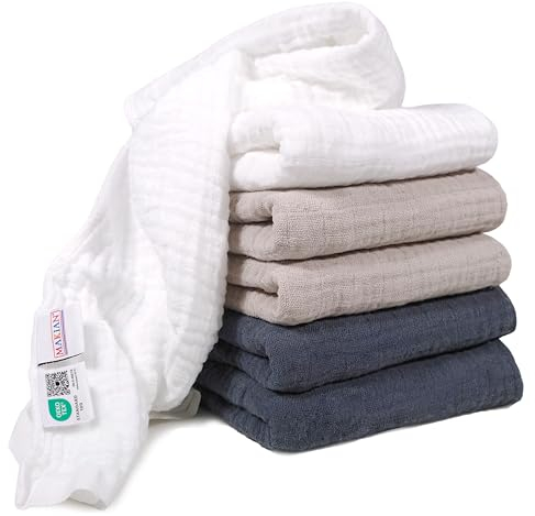 MAKIAN Mullwindeln 6er Pack, 80x80 cm, Oeko-TEX® Standard 100 geprüft, 6 Spucktücher in Premium Qualität - doppelt gewebte Stoffwindeln/Mulltücher - Graphit/Greige/Weiß