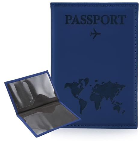 ILIYAH étui Passeport Porte-Passeport Porte-Monnaie de Voyage Housse Passeport française Fentes pour Cartes Documents de Voyage Organisateur(Marine)