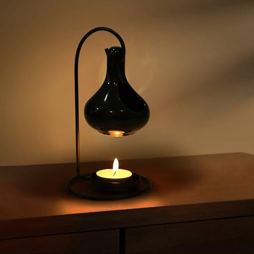 WD&CD Duftlampe aus Keramik, Aromalampe Teelichthalter mit der Candle Löffel Aroma Diffuser Schwarz