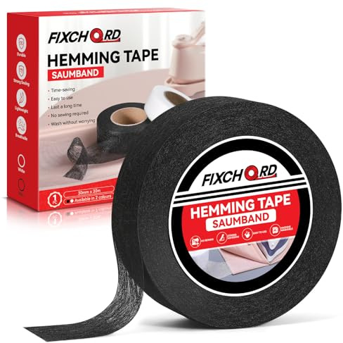 FIXCHORD Cinta Termoadhesiva para Dobladillos, Cinta de Tela Termoadhesiva, Cinta para Planchar sin Coser, Cinta para Dobladillos Planchable para Ropa, Cortinas, Planchado y Uniones, Negro, 30M*30MM