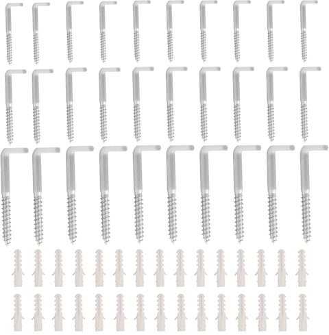 URHRHU 30 pièces de crochets à vis crochets en forme de L avec chevilles d’expansion