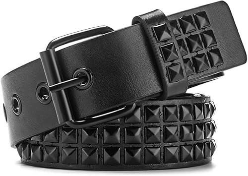 TTPSRY Cinturón Ancho Punk Cuadrado Metálico Decorativo Ajustable Hebilla Plateada Remaches Piramidales 3.8cm Accesorios moda Estilo Alternativo
